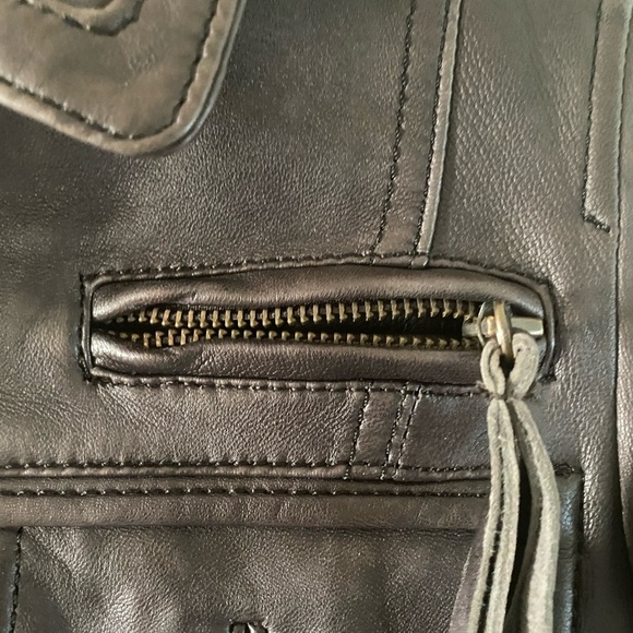 Mango Disco Tek brown sheep leather jacket. - Picture 7 of 10